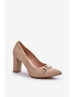 Zazoo 2453/OS Velurové lodičky na podpatku se srdcem cappuccino
