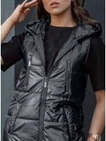 Dámská prošívaná vesta s kapucí dlouhá MERIS černá FashionStreet TY4443