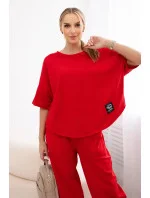 Bavlněný komplet halenka + kalhoty červený