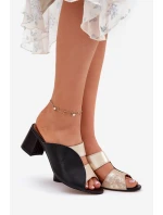 Kožené Dámské Klapky Na Podpatku Maciejka Černozlaté 06943-25