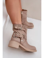 Kožené Dámské Botky Na Nízkém Bloku Se Pásky Zazoo 3644 Béžové