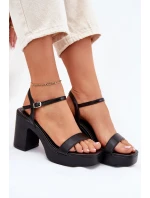 Eko Kožené Sandály Na Podpatku Černé Lillita