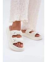 Dámské pěnové pantofle na platformě – ecru