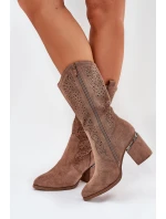 Děrované Kozačky Cowboy Do Poloviny Lýtka S.Barski HY51-238 Hnědé Děrované Kozačky Cowboy Do Poloviny Lýtka S.Barski HY51-238 Hnědé
