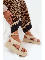 Dámské sandály na platformě a klínu eko kůže béžové Tenzorus Dámské sandály na platformě a klínu eko kůže béžové Tenzorus