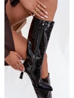 Zdobené Lakované Kozačky Dámské Na Podpatku D&A MR880-055 Černé