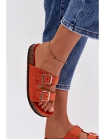 Dámské pantofle oranžové s přezkami Oliena