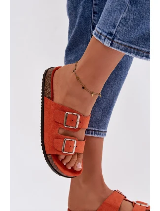 Dámské pantofle oranžové s přezkami Oliena