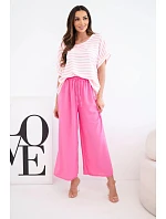 Dámský viskózový komplet s pruhovanou halenkou a širokými kalhotami s gumou růžový