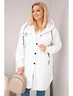 Dámský kabát Plus Size s kapucí zapínaný na knoflíky bílý