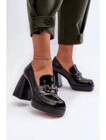 Lakované dámské polobotky na podpatku černé D&A MR38-906