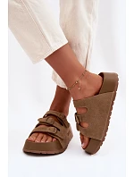 Dámské pantofle na masivní platformě s pásky Big Star TT274530 Camel