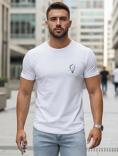 Pánské bavlněné tričko s minimalistickým potiskem, bílé, FashionStreet NX0137R
