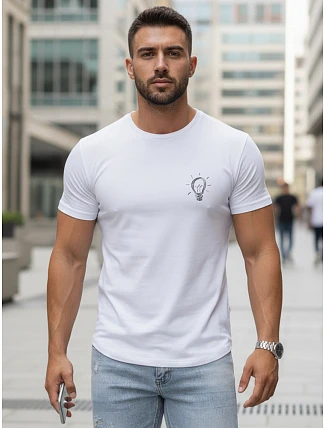 Pánské bavlněné tričko s minimalistickým potiskem, bílé, FashionStreet NX0137R Pánské bavlněné tričko s minimalistickým potiskem, bílé, FashionStreet NX0137R
