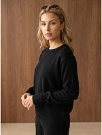 Dámský pletený komplet se širokými kalhotami, černý, FashionStreet AY1225 Dámský pletený komplet se širokými kalhotami, černý, FashionStreet AY1225