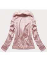Dámská semišová bunda ramoneska v pudrově růžové barvě s kožešinou (6502big)