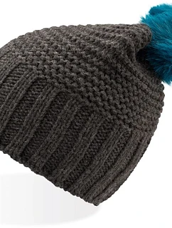 Atlantis Headwear Monte Bianco Pletená čepice s bambulí "Monte Bianco" 33.0185 dark grey/turquoise