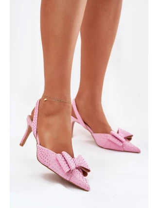 Zdobené lodičky s odhaleným patem a mašlí růžové Nilandriela