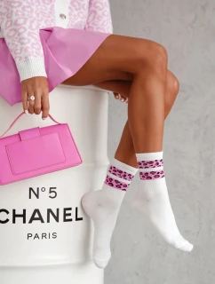 Dámské ponožky s leopardími pruhy – bílo/růžové