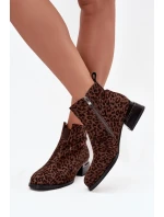 Dámské kotníkové boty z přírodní semišové kůže – hnědé (panterka)