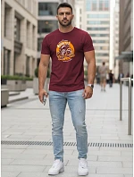 Pánské bavlněné tričko s potiskem motorky bordó FashionStreet NX5095R