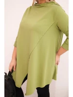Dámská bavlněná blůza Plus Size asymetrická s ohrnutým rukávem olivová Dámská bavlněná blůza Plus Size asymetrická s ohrnutým rukávem olivová