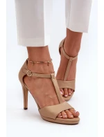Dámské sandály na podpatku z ekokože béžové obdaria Dámské sandály na podpatku z ekokože béžové obdaria