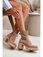 Dámské boty na podpatku se zipem eko semišové béžové Rashmi
