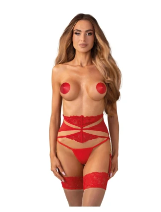 Dámský sexy podvazkový pás Matildea červený - Obsessive