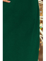 Dámské trapézové šaty v lahvově zelené barvě s rozšířenými rukávy model 6710835