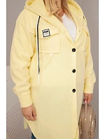 Dámský kabát Plus Size s kapucí zapínaný na knoflíky žlutý