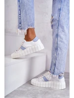 Dámské sportovní kožené boty zavazované bílé a modré Ariva