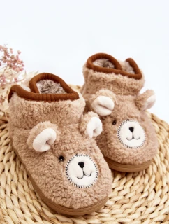 Dětské vyšívané pantofle s medvídkem hnědé Eberra