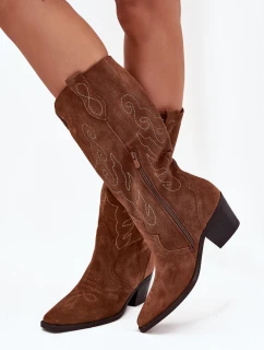 Semišové dámské kovbojky na podpatku Karira – camel