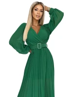 414-3 KLARA plisované šaty s páskem a výstřihem - SVĚTLE ZELENÉ 414-3 KLARA plisované šaty s páskem a výstřihem - SVĚTLE ZELENÉ