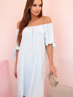 Dámské viskózové šaty s vázáním na rukávech modré