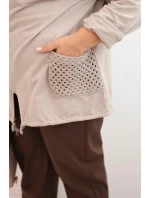 Dámská mikina Plus Size bavlněná oversize s dlouhým rukávem béžová Dámská mikina Plus Size bavlněná oversize s dlouhým rukávem béžová