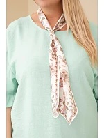 Dámská viskózová halenka Plus Size s krátkým rukávem a ozdobným šátkem tmavě mentolová Dámská viskózová halenka Plus Size s krátkým rukávem a ozdobným šátkem tmavě mentolová