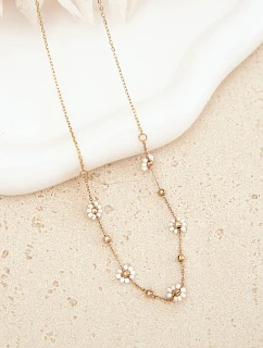 Náhrdelník s květinami z nerezové oceli zlatý