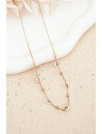 Náhrdelník s květinami z nerezové oceli zlatý