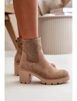 Dámské Kotníkové Boty Na Podpatku Na Zip Eko Semišové Béžové Rashmi