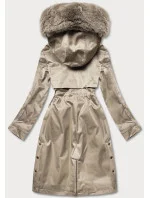 Béžová dámská zimní bunda s podšívkou z mechovité kožešiny (b537-46)