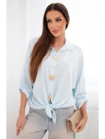 Dámská košile s viskózou, ozdobnými knoflíky a límečkem modrá
