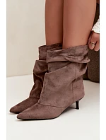Nazouvací kotníkové boty typu Slouchy na podpatku Khaki Farren