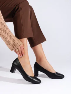 Trendy černé dámské lodičky na širokém podpatku