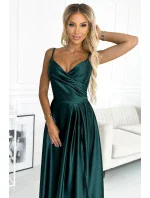 299-9 CHIARA elegantní maxi dlouhé saténové šaty bez ramínek - BOTTLE GREEN 299-9 CHIARA elegantní maxi dlouhé saténové šaty bez ramínek - BOTTLE GREEN