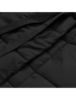 Černý dámský zimní kabát s páskem (2M-061)