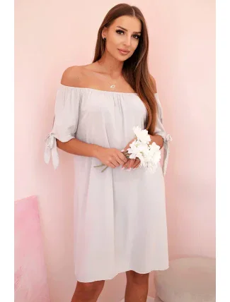 Dámské viskózové šaty s vázáním na rukávech béžové