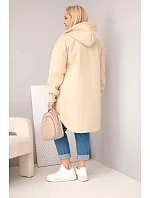 Dámský kabát Plus Size s kapucí zapínaný na knoflíky tmavě béžový