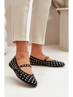 Zdobené baleríny s páskem eko zamšové černé Tirilissa